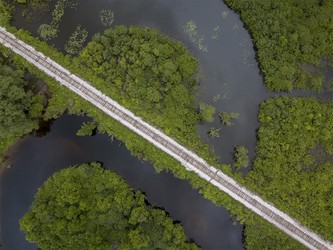 Battenkill River with railroad bridge, Sunderland, Vermont, USA